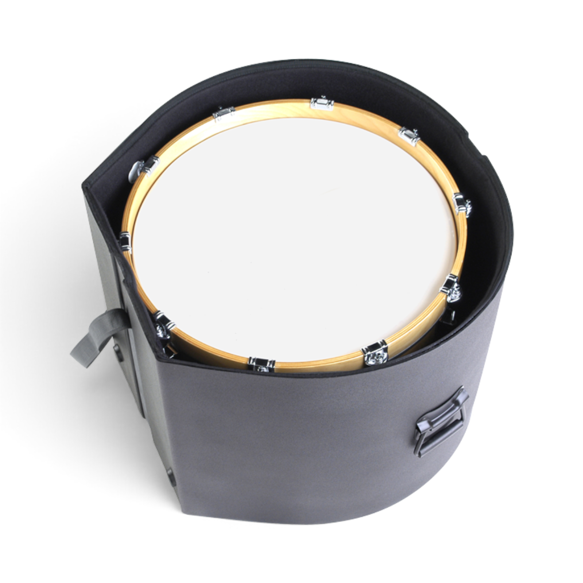 SKB Cases 14x20 marching bass drum case with D-shaped roto-molded design, padded interior, and secure side handles.
