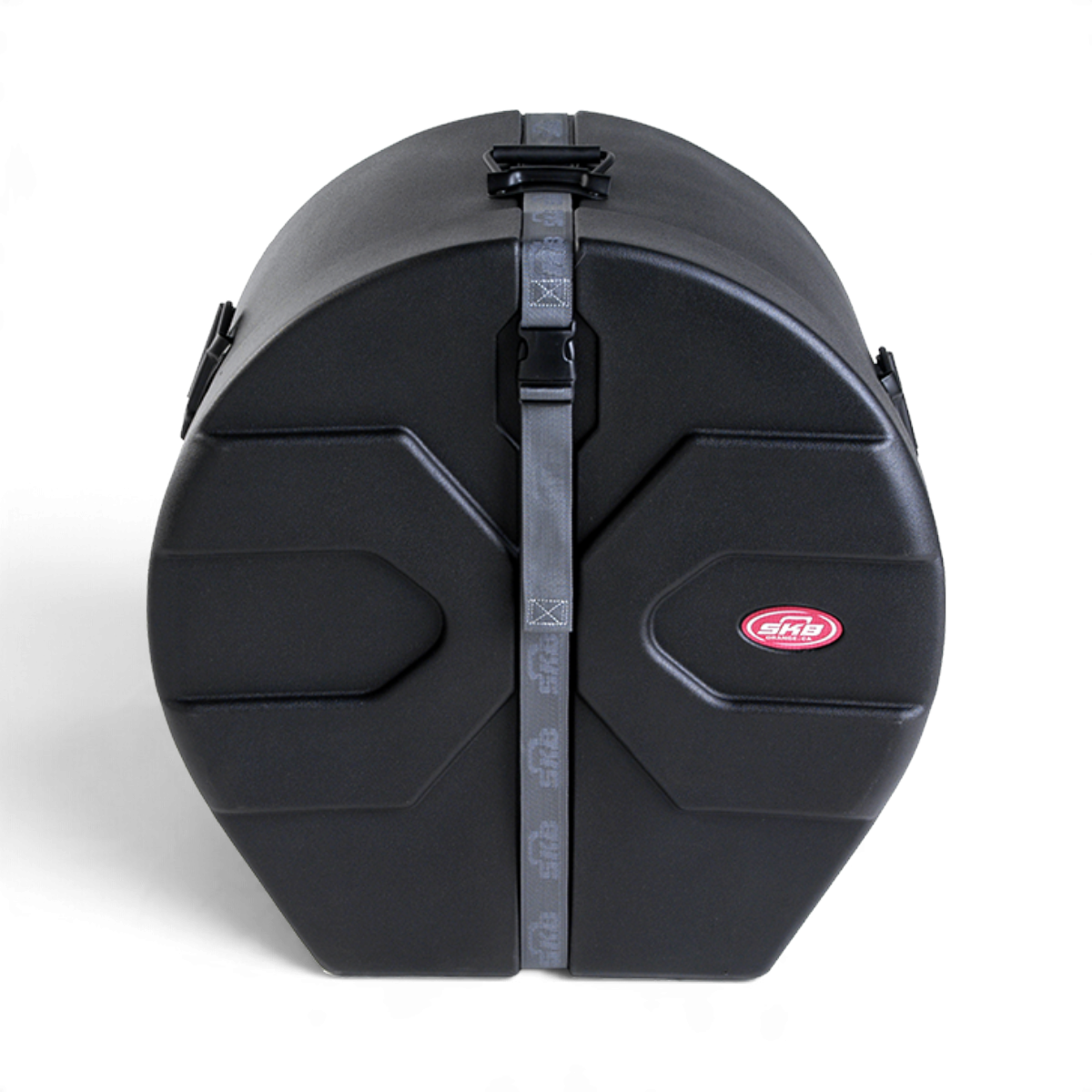 SKB Cases 14 x 22 marching bass drum case in black roto-molded plastic with secure strap and padded interior.