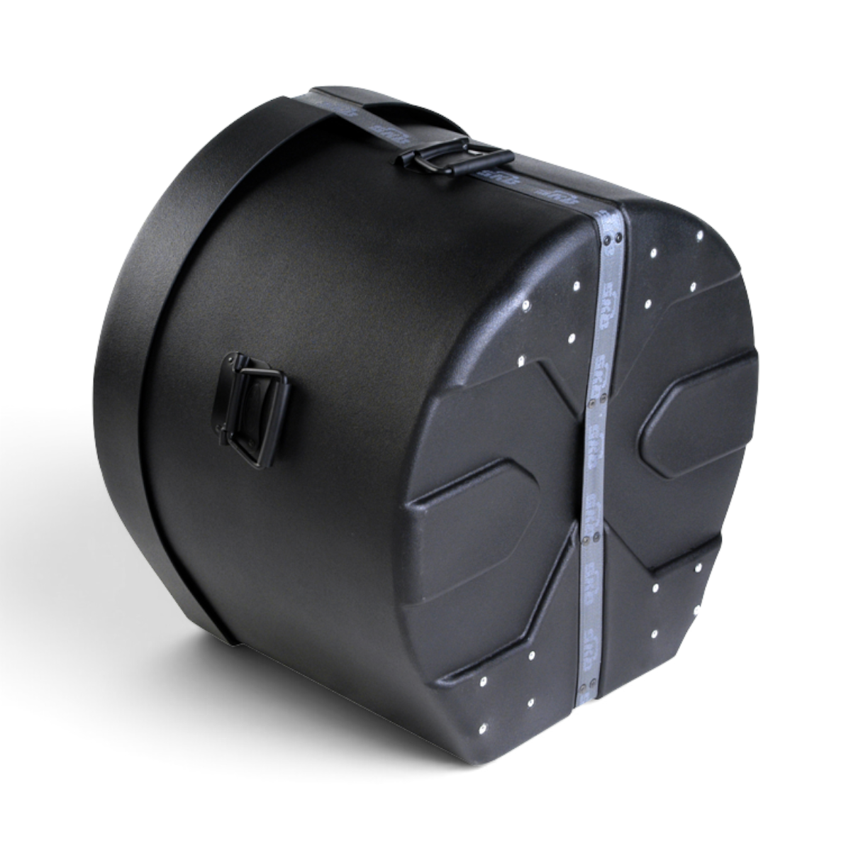 SKB Cases 14 x 20 marching bass drum case in black with Roto-X pattern, durable molded shell, and secure strap.