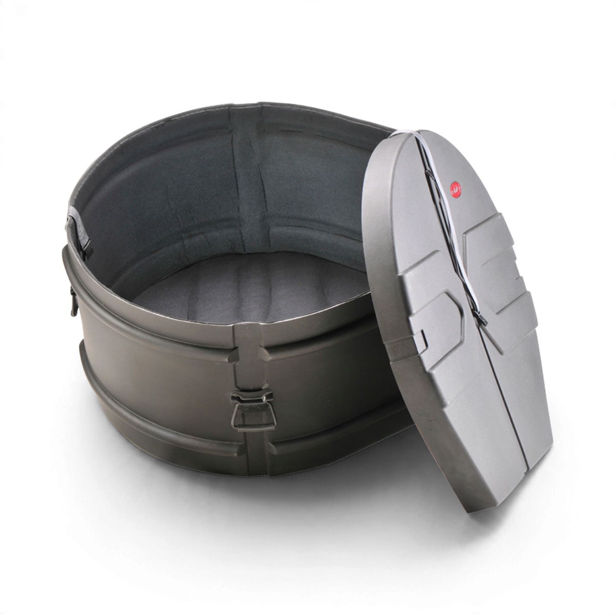 SKB Cases 16 x 32 marching bass drum case with roto-molded D-shaped design, padded interior, and secure latch system.