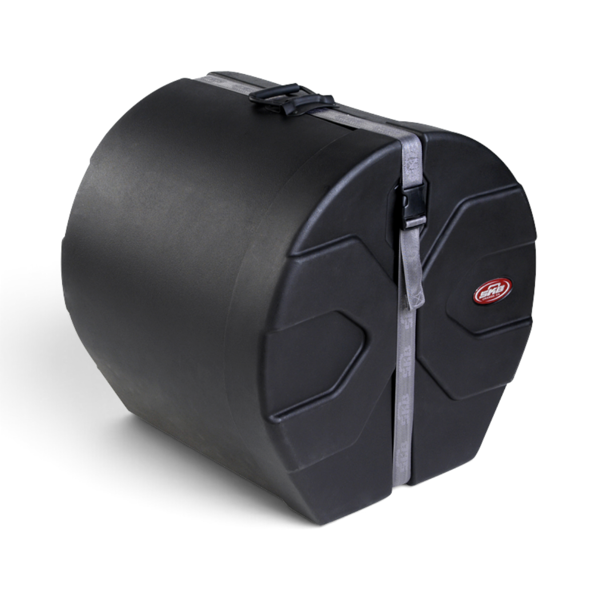 SKB Cases 14 x 18 marching bass drum case in black with a durable roto-molded D-shaped design and secure strap.