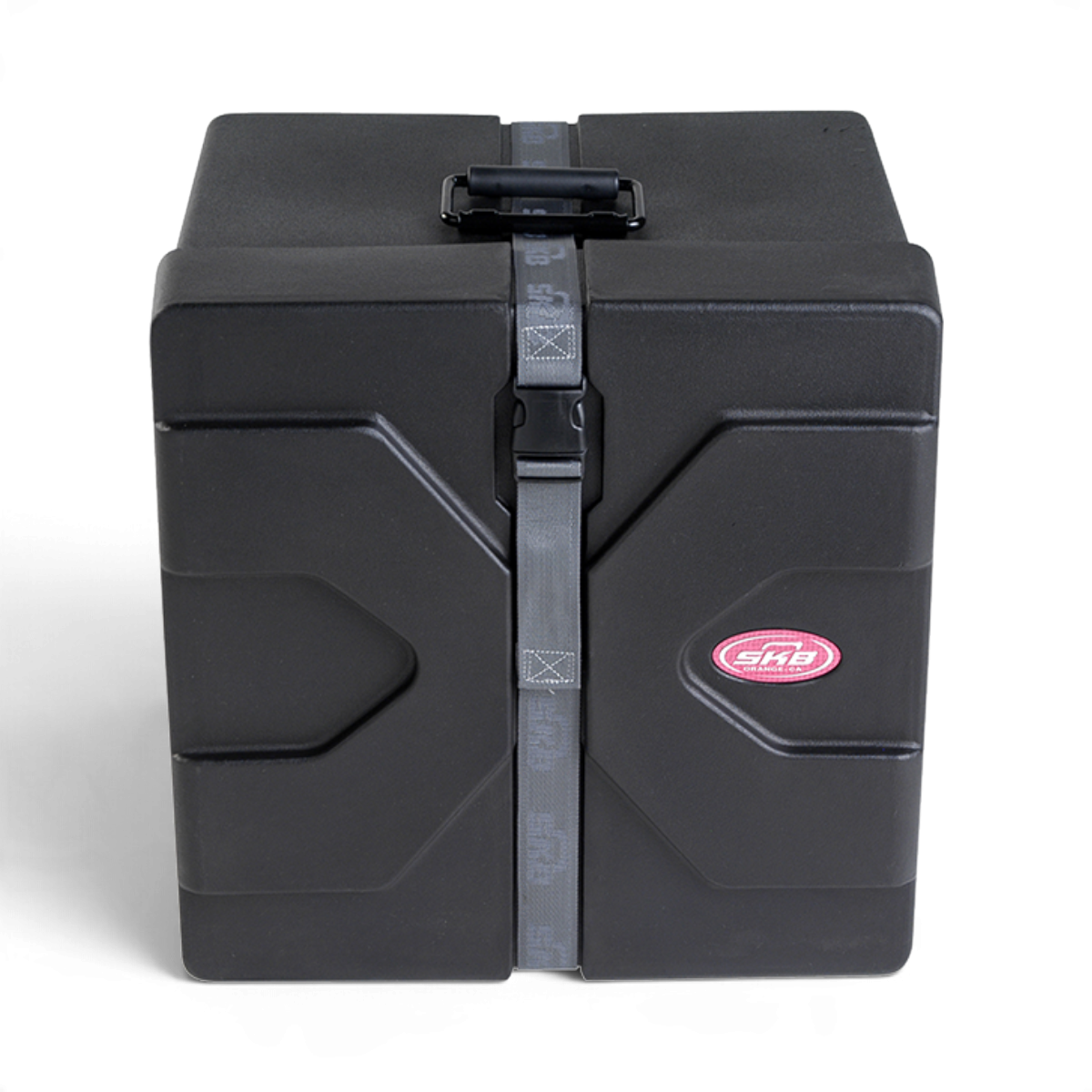 SKB Cases 12 x 14 marching snare drum case in black with Roto-X pattern, secure strap, and molded feet.