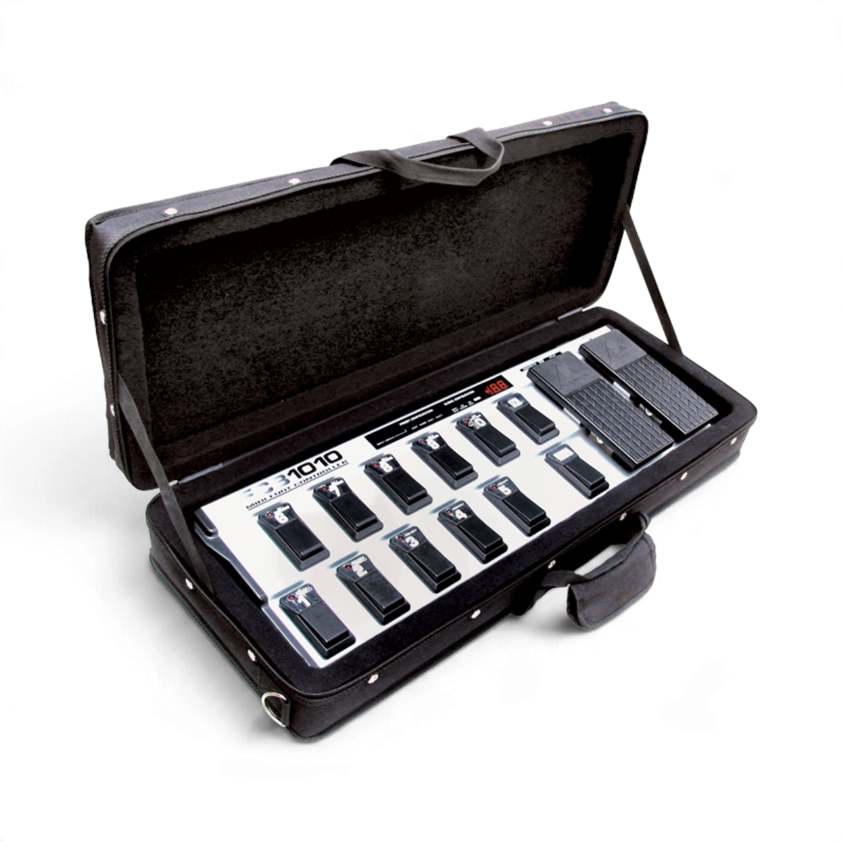 SKB Cases MIDI foot controller soft case with padded interior holding a black pedal board on a white background