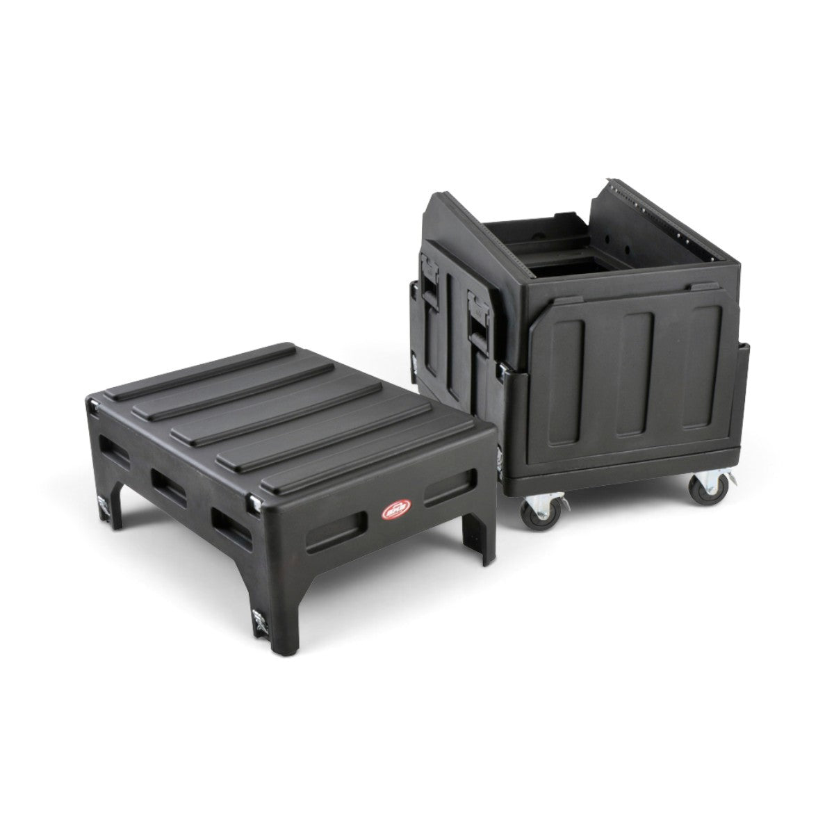SKB Cases The Mighty GigRig rolling rack system with black roto-molded pedestal cover and locking casters.