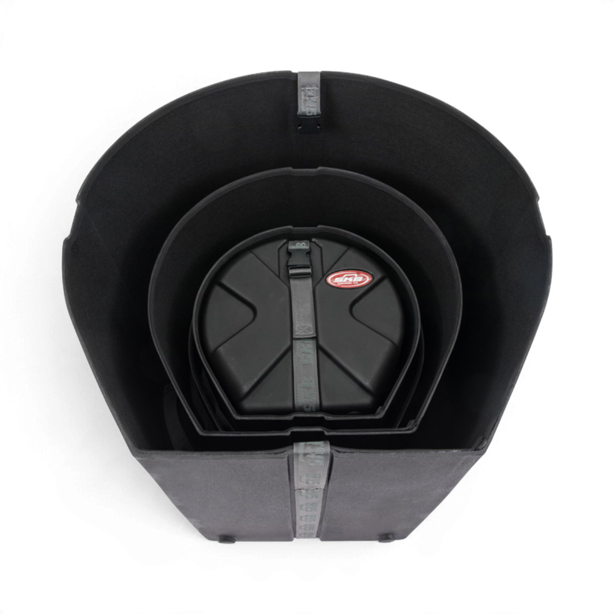 SKB Cases Ultimate Drum Package featuring nested black Roto-X molded drum cases with secure straps and protective foam