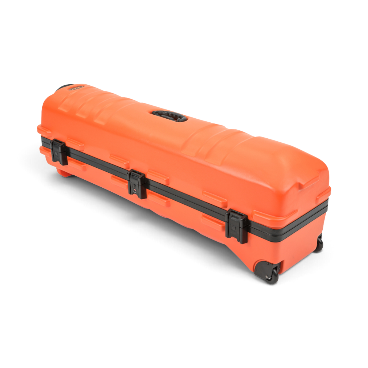 SKB Cases orange ATA Staff Pro XL golf travel case with TSA locking latches and wheels for secure club transport.