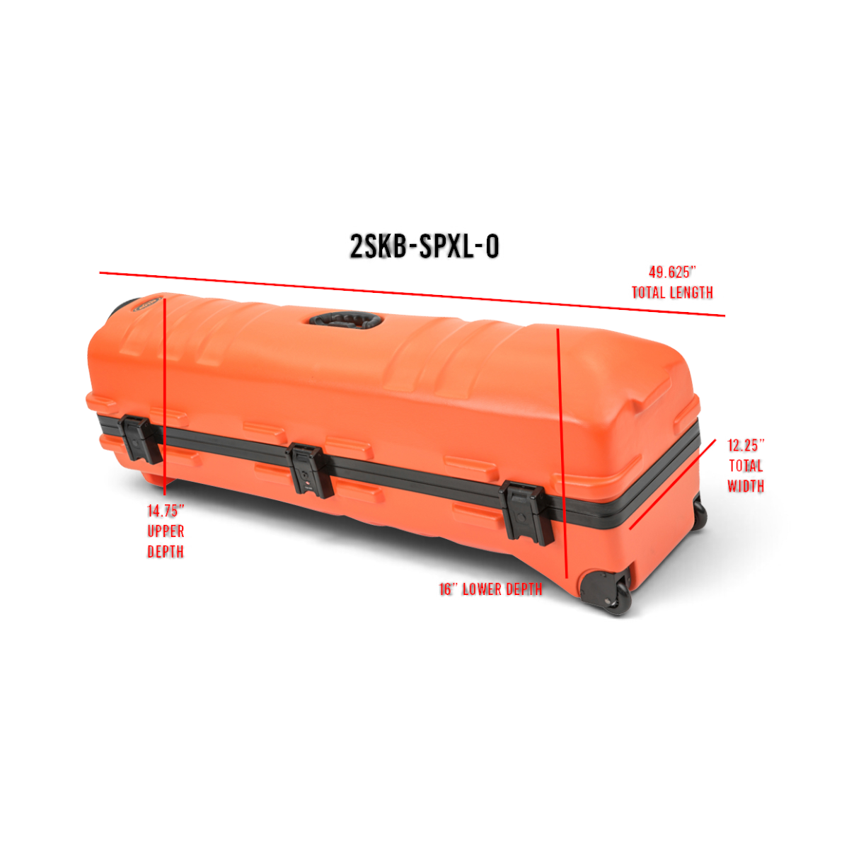 SKB Cases ATA Staff Pro XL golf travel case in bright orange with TSA locking latches and integrated wheels.