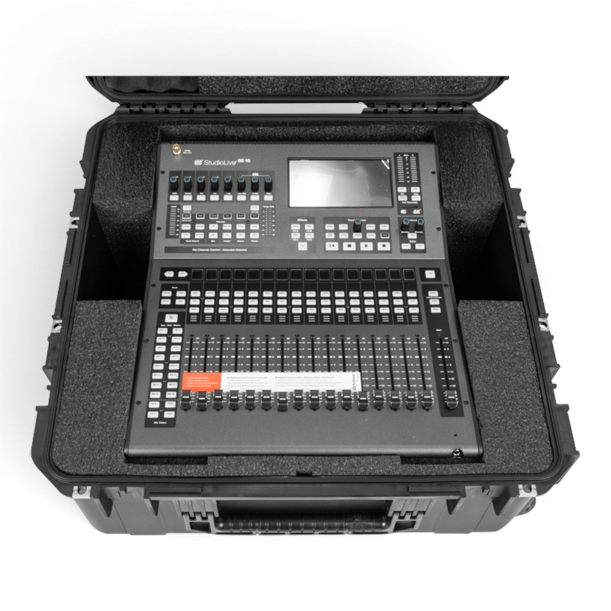 SKB Cases iSeries mixer case with custom foam interior holding a Presonus StudioLive Series III SE 16 digital mixer