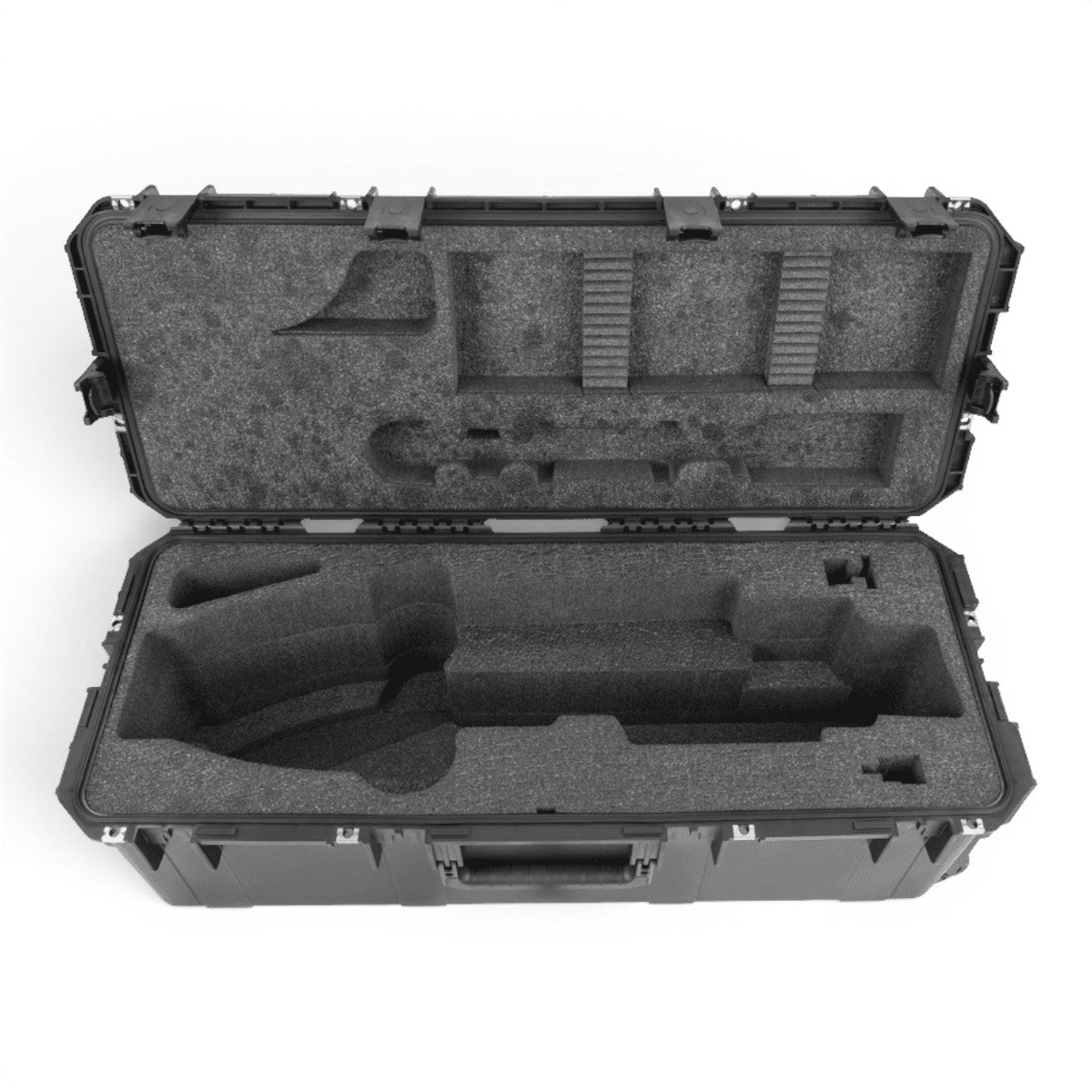 SKB Cases iSeries waterproof crossbow case with custom foam interior for Ravin R5X and R10X models in black.