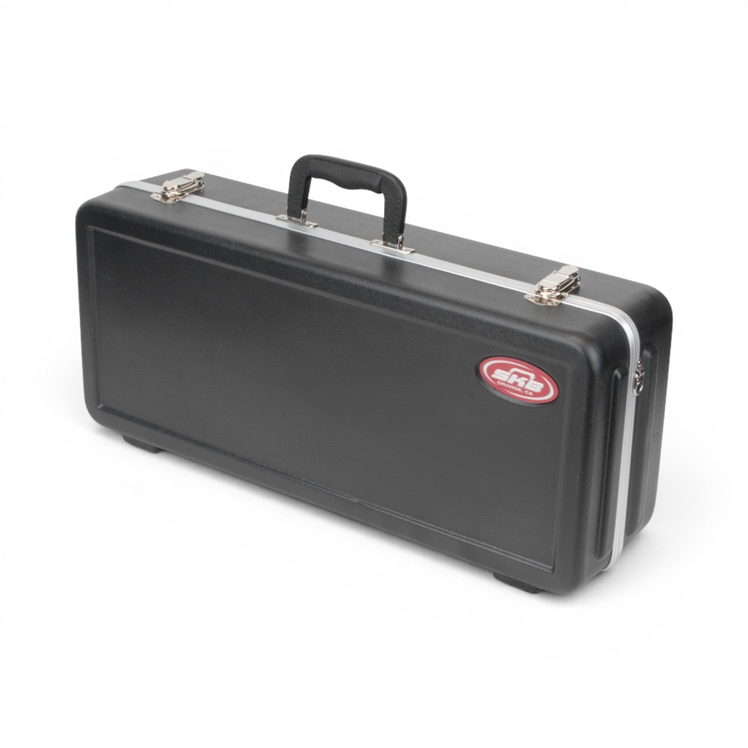 SKB Cases rectangular alto saxophone hard shell case in black with metal latches and a top handle.
