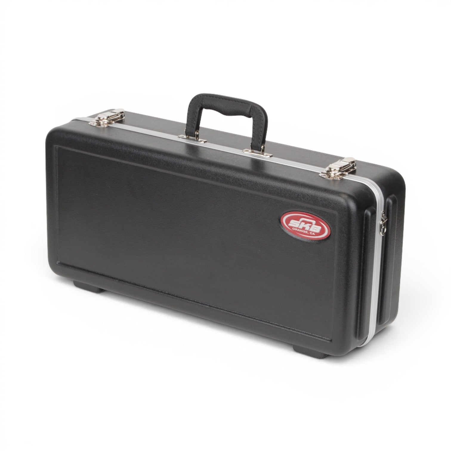SKB Cases rectangular trumpet case in black with durable hardshell exterior, metal latches, and top carry handle.