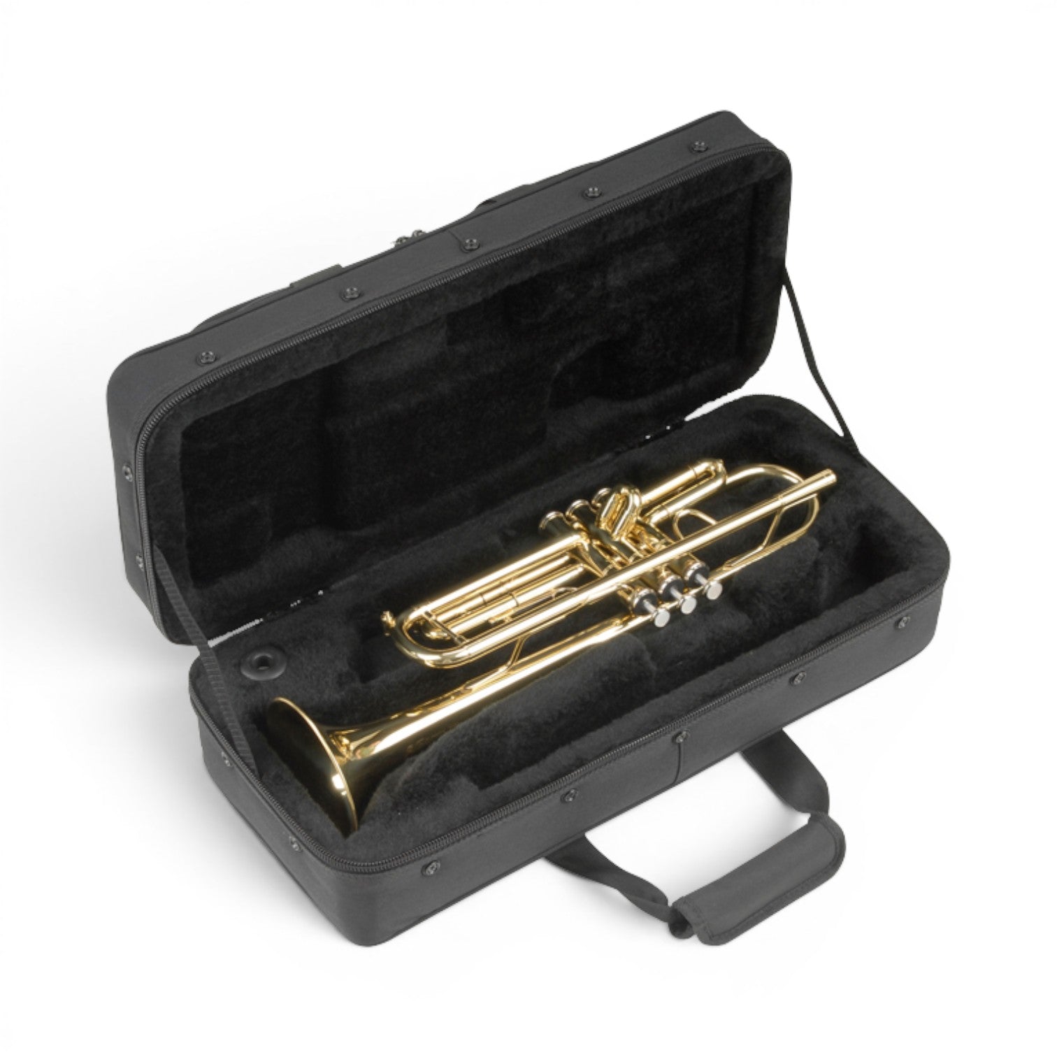SKB Cases rectangular trumpet soft case with durable black nylon exterior and plush lined interior holding a trumpet