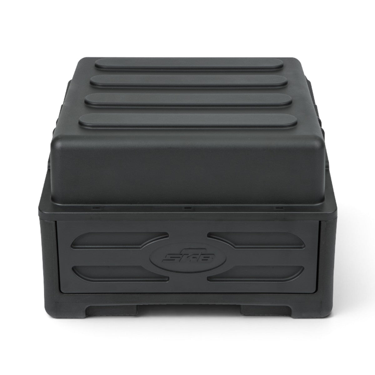 SKB Cases 10U top and 2U front rack rolling rig in black with injection-molded exterior and TSA locking latches