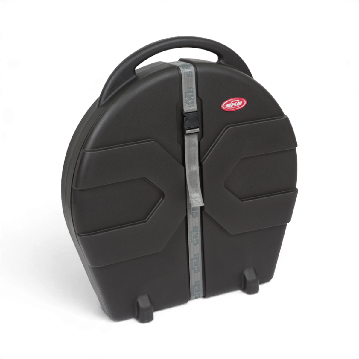 SKB Cases Rolling Cymbal Vault in black with X-pattern molded exterior, heavy-duty strap, and secure buckle closure.