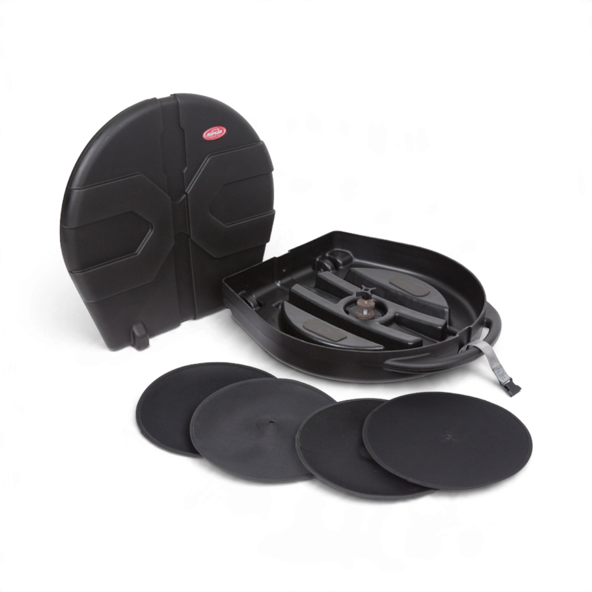 SKB Cases rolling cymbal vault with roto-molded black hard shell, internal mounting post, and four protective pads.