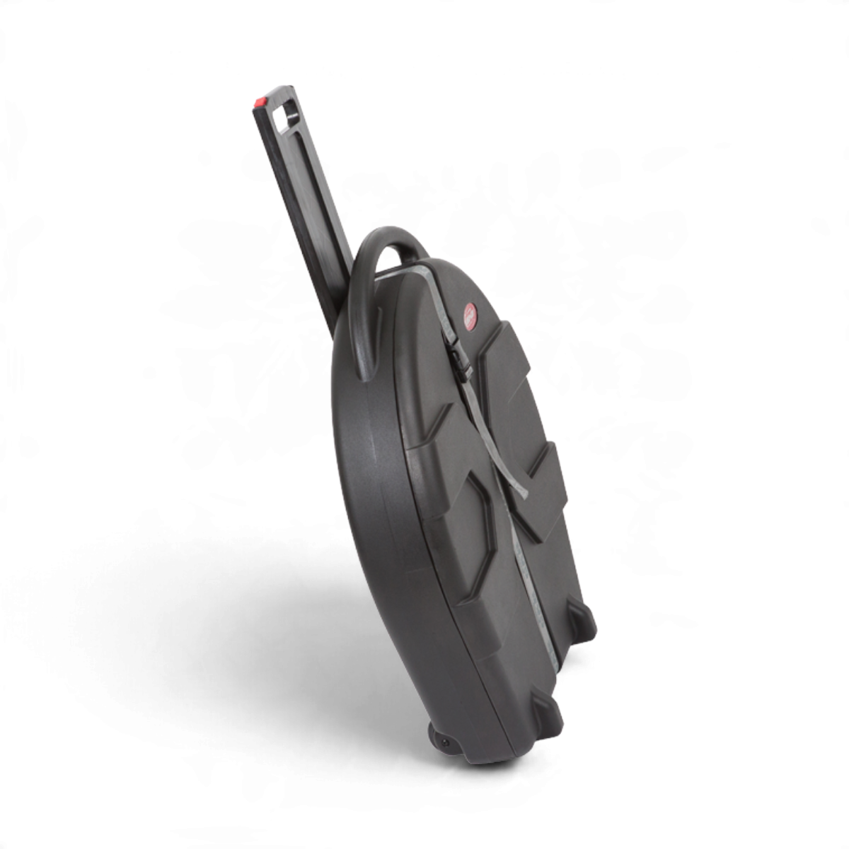 SKB Cases 1SKB-CV24W rolling cymbal vault with black Roto molded construction, pull handle, and X-pattern design.