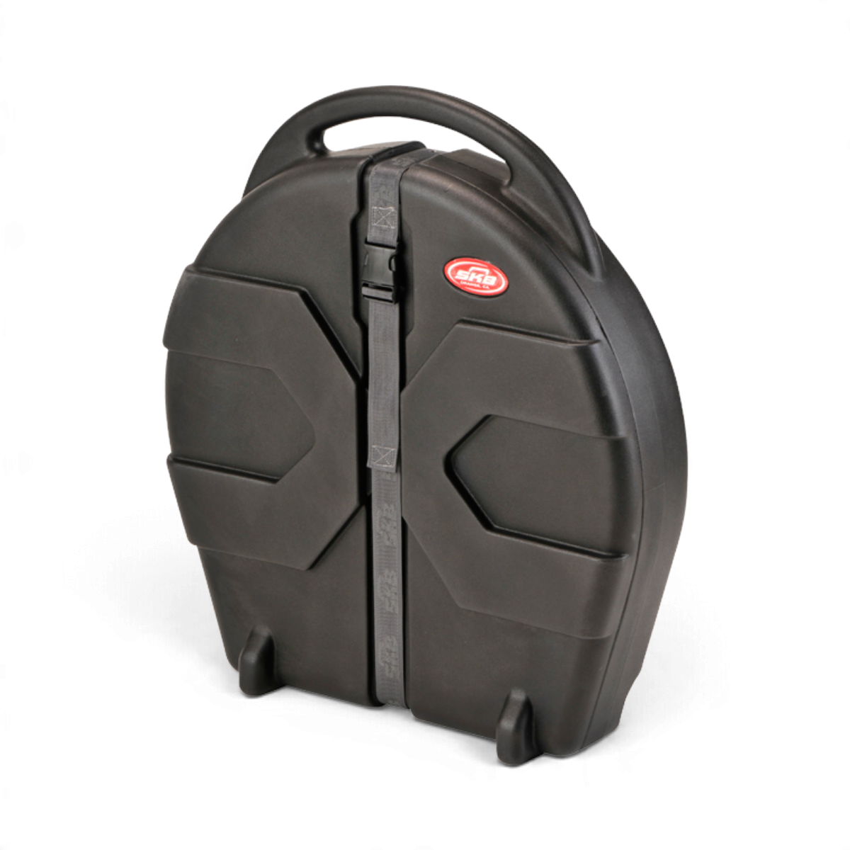 SKB Cases 22-inch rolling cymbal vault in black roto-molded polyethylene with heavy-duty straps and skate wheels.