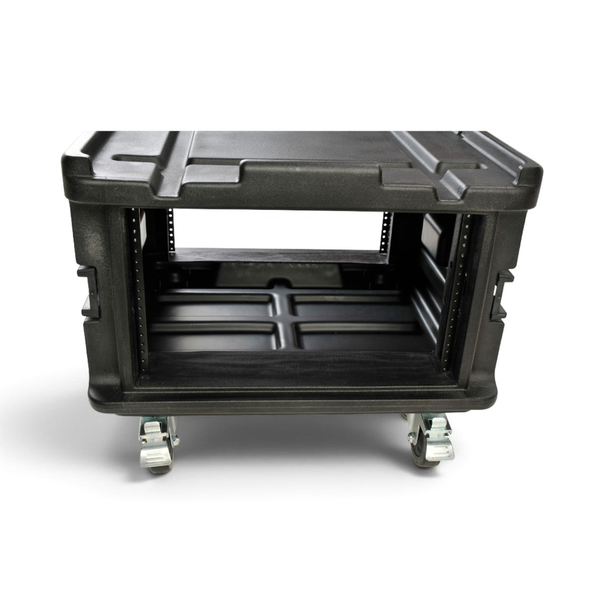 SKB Cases roto molded black rack expansion case with heavy duty wheels and TSA approved locking latches