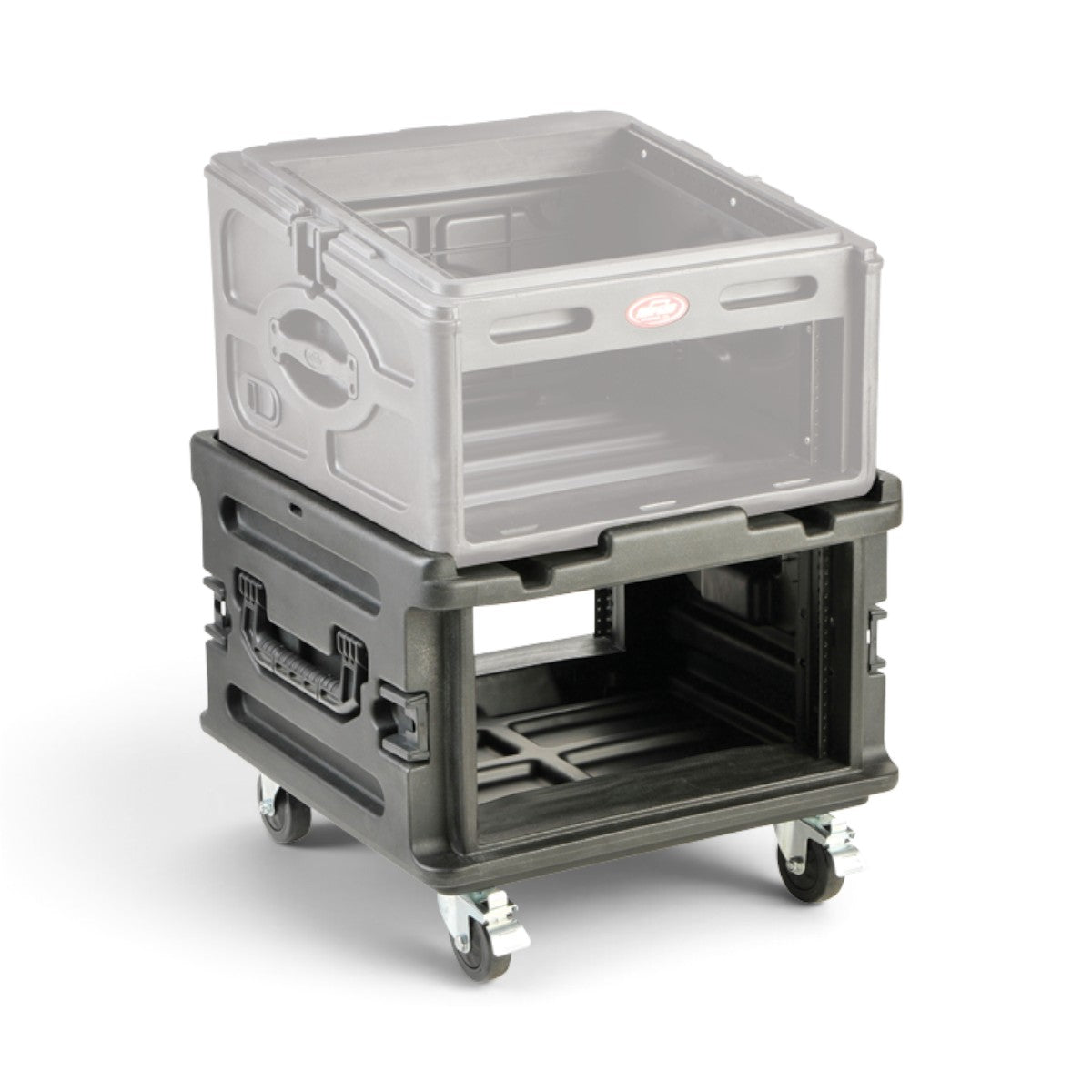 SKB Cases roto molded black rack expansion case with wheels and TSA approved locking latches