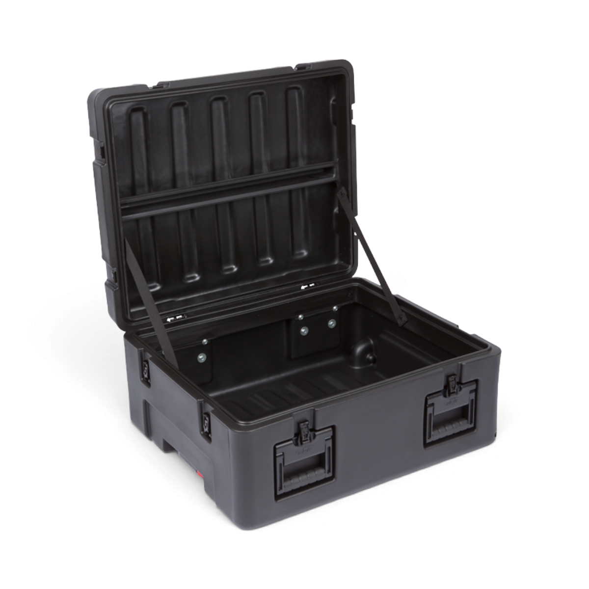 SKB Cases rSeries 2621-10 black roto-molded military-grade equipment case with open lid and stainless steel latches