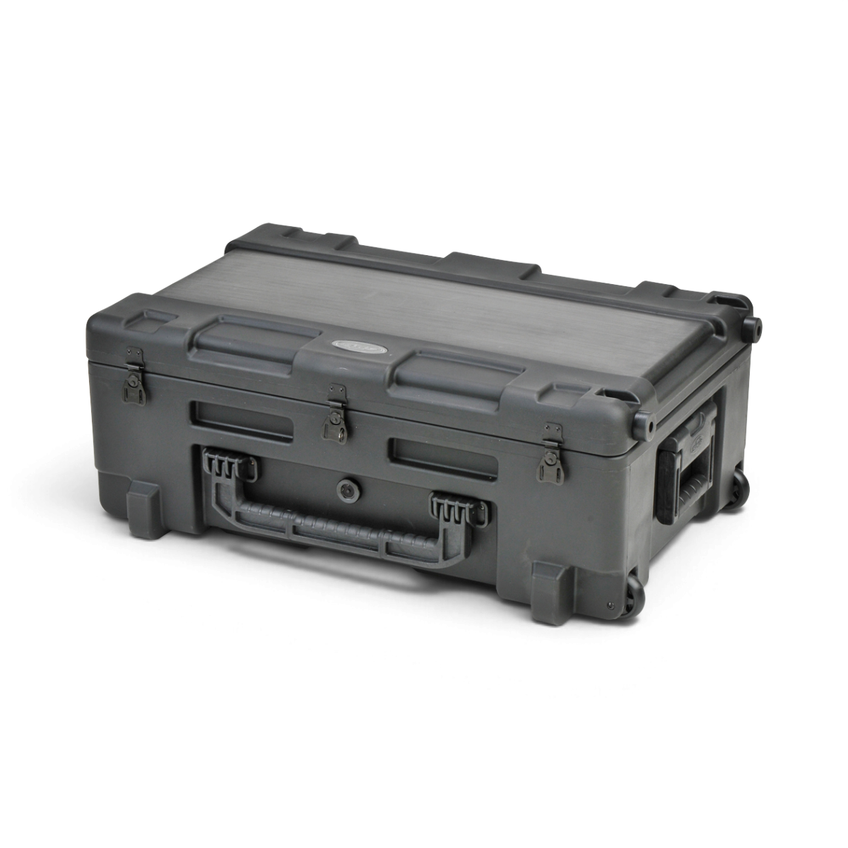 SKB Cases rSeries 2817-10 black roto-molded waterproof mil-standard equipment case with wheels and steel latches.