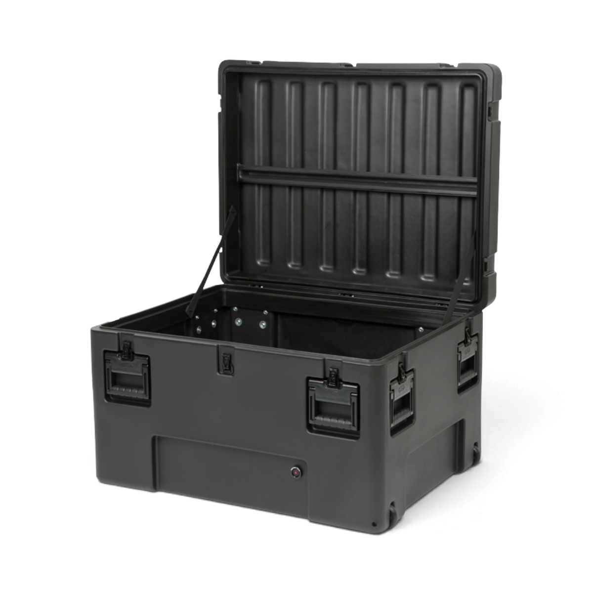 SKB Cases rSeries 3426-19 black roto-molded military-standard equipment case with open lid and stainless steel latches