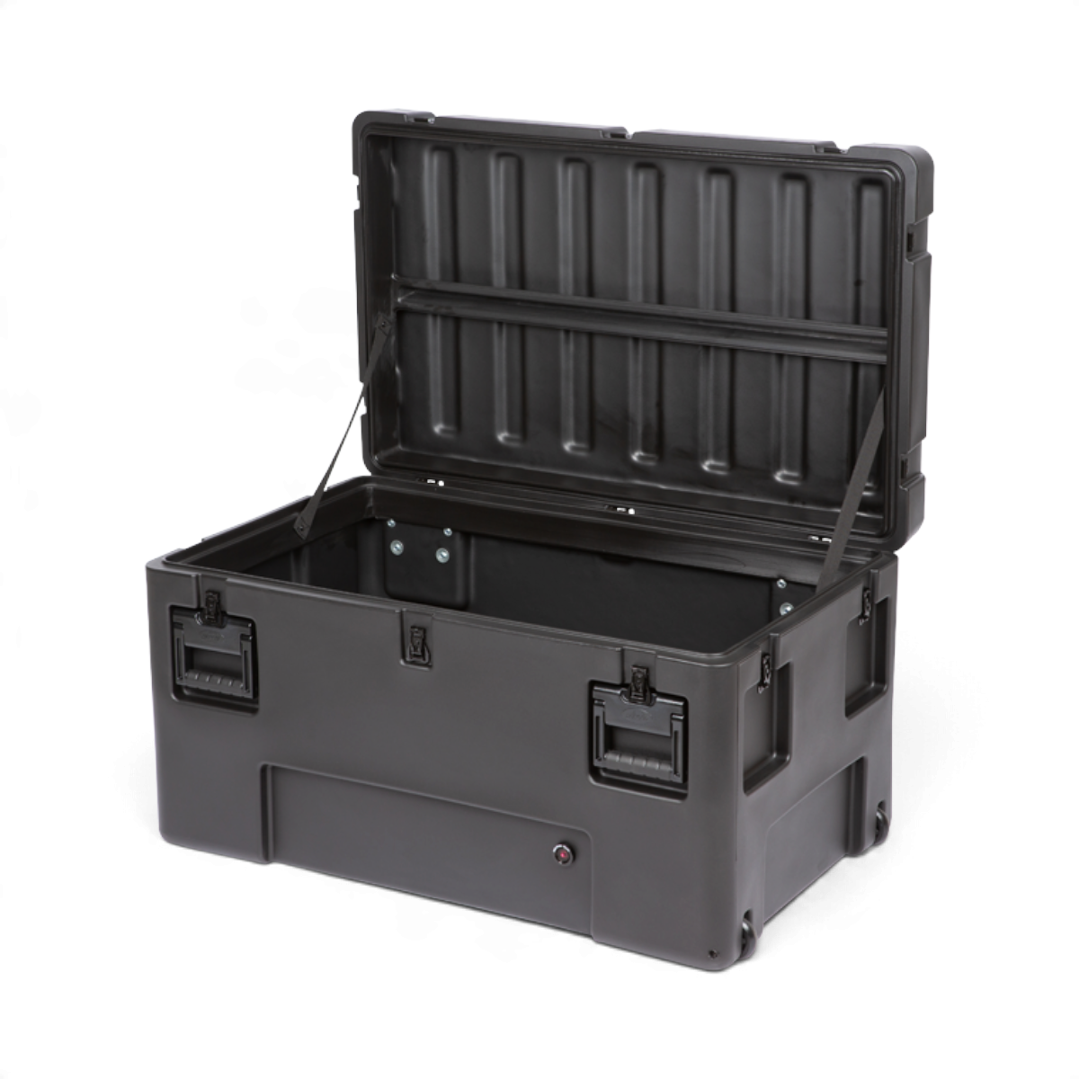 SKB Cases rSeries 3722-20 black roto-molded military-standard equipment case with open lid and stainless steel latches