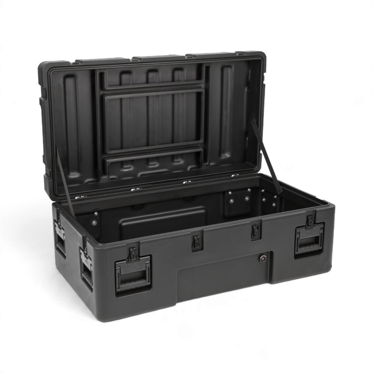 SKB Cases rSeries 4222-15 black roto-molded military-grade equipment case with open lid and heavy-duty latches