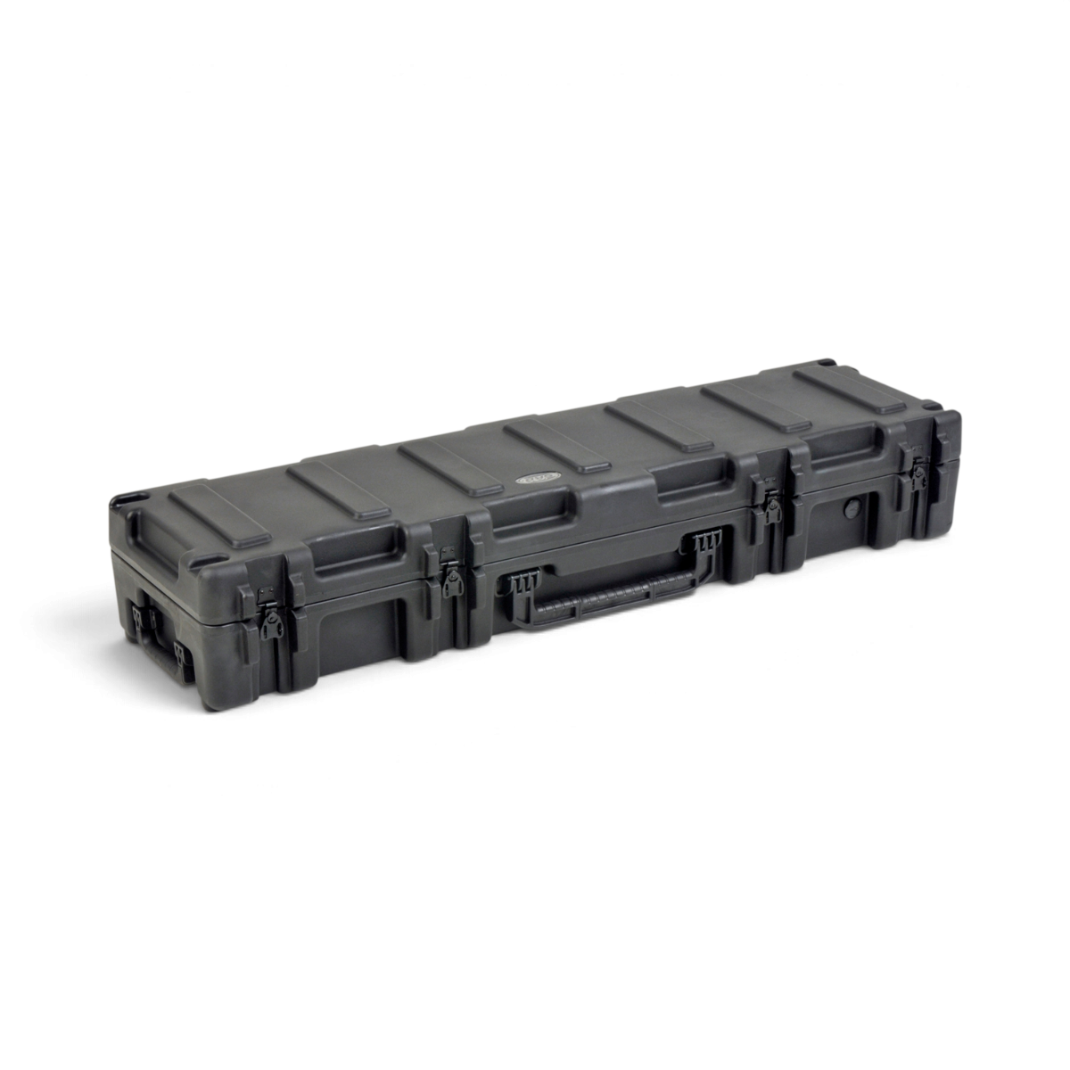 SKB Cases rSeries 5212-7 black roto-molded waterproof equipment case with wheels and stainless steel latches.