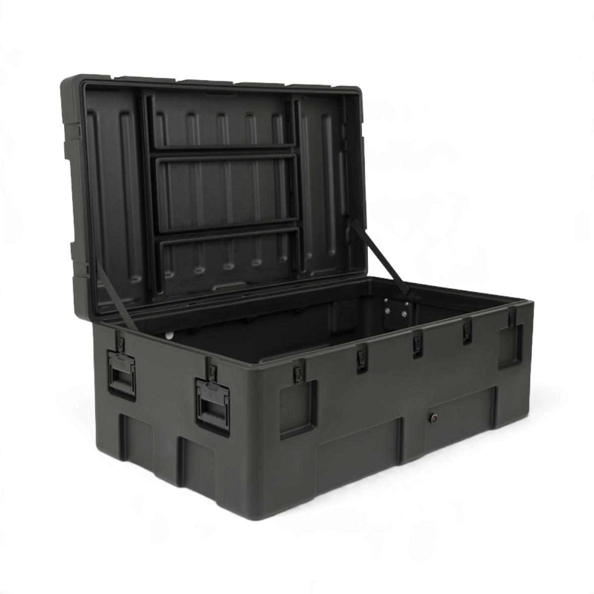 SKB Cases rSeries 5530-20 black roto-molded military-standard equipment case with open lid and stainless steel latches
