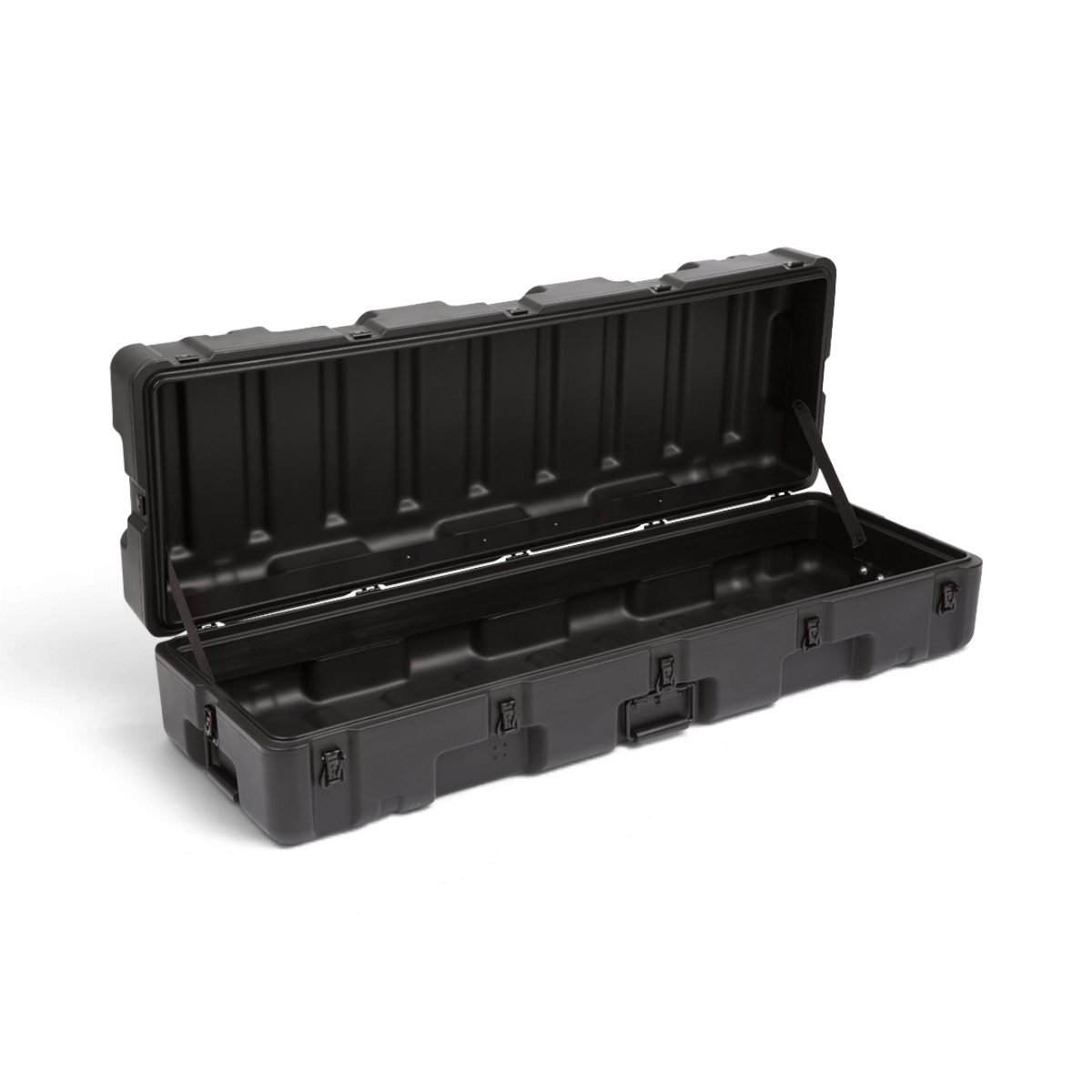 SKB Cases rSeries 4714-10 black roto-molded military-grade equipment case with open lid and stainless steel latches
