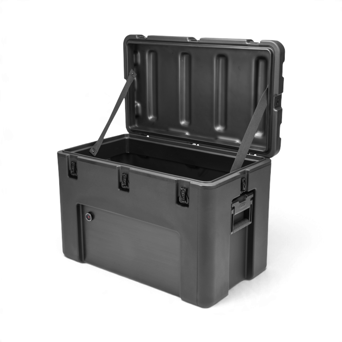 SKB Cases rSeries 2614-20 black roto-molded military-standard equipment case with open lid and stainless steel latches
