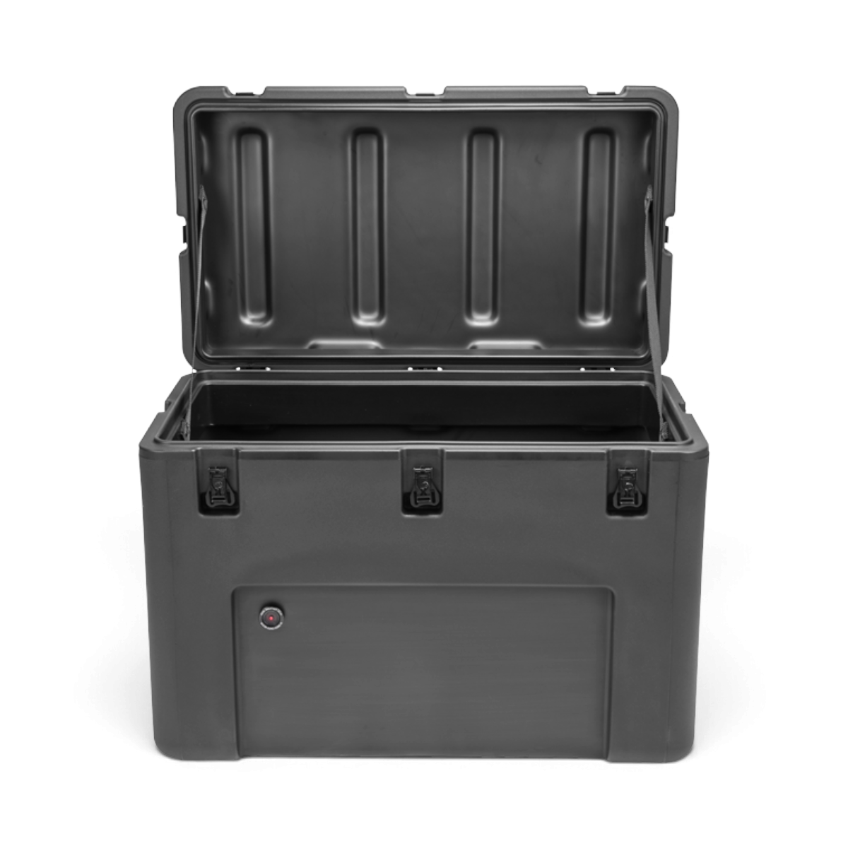 SKB Cases rSeries 2614-20 black roto-molded military-standard equipment case with open lid and stainless steel latches