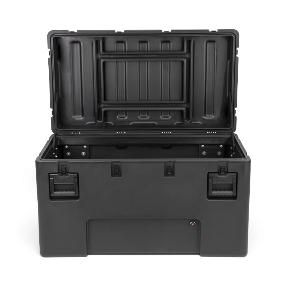 SKB Cases rSeries 4222-24 black roto-molded military-standard equipment case with open lid and stainless steel latches