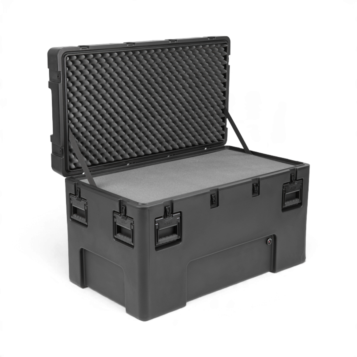 SKB Cases rSeries 4222-24 military-grade black roto-molded equipment case with open lid and interior foam lining
