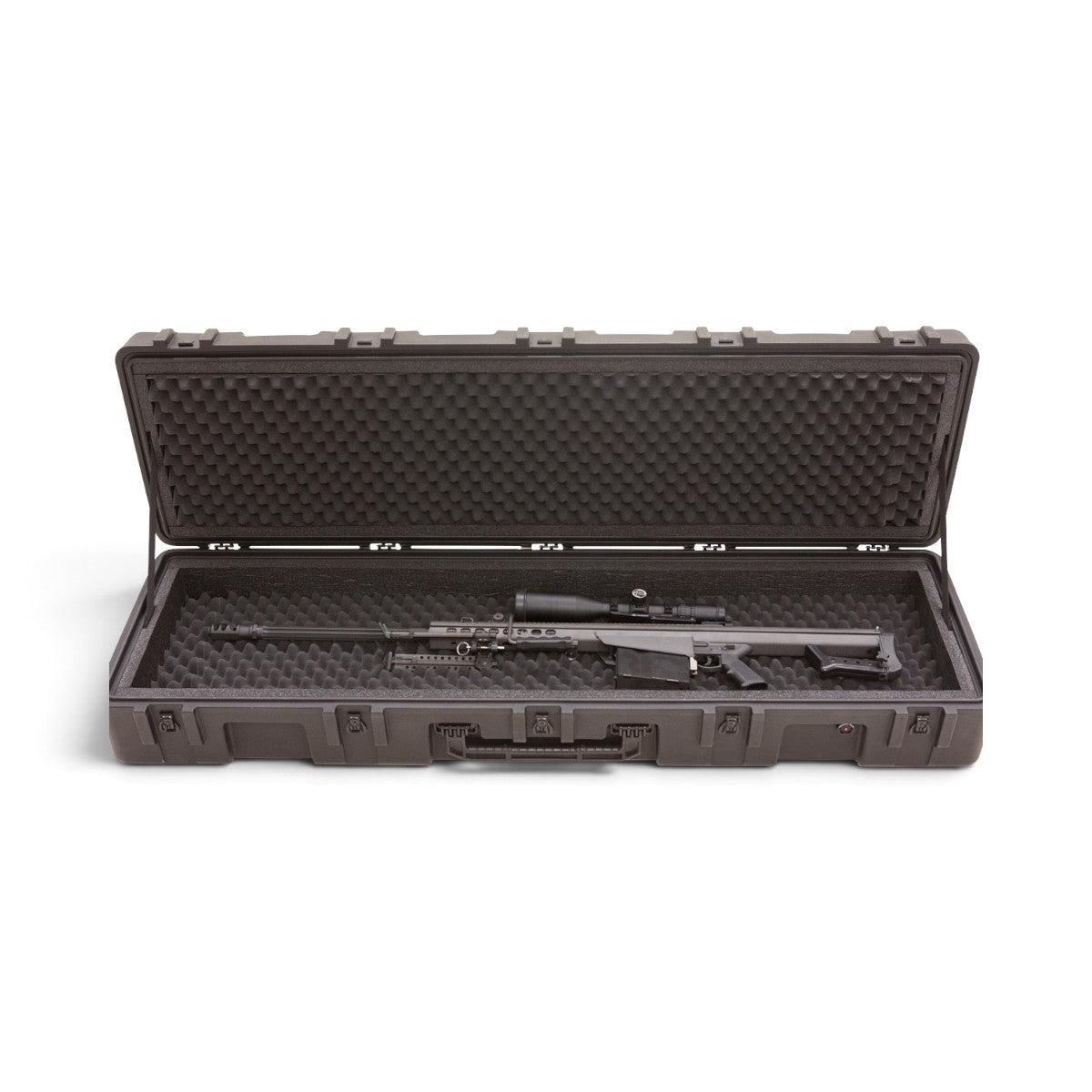 SKB Cases rSeries 6416-8 black roto-molded rifle case with internal foam padding holding a long rifle