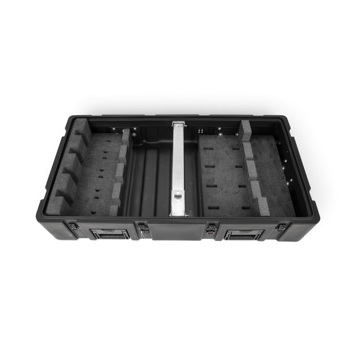 SKB Cases black roto-molded rifle locker with precision foam inserts for eight M4/M16 rifles and a locking crossbar.
