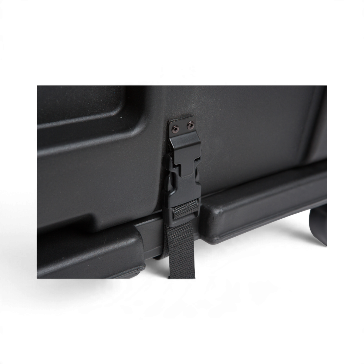 SKB Cases black roto molded caster platform with a durable cinch strap for securing shock rack cases.