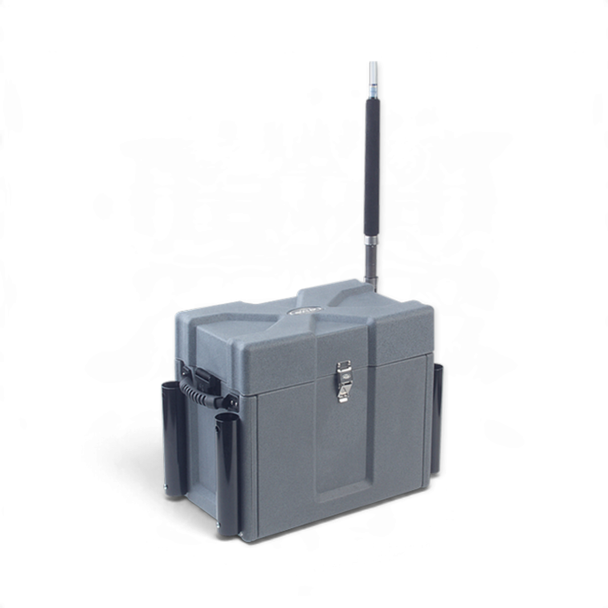 SKB Cases 7100 small grey tackle box with rod holders and durable rotationally molded construction.