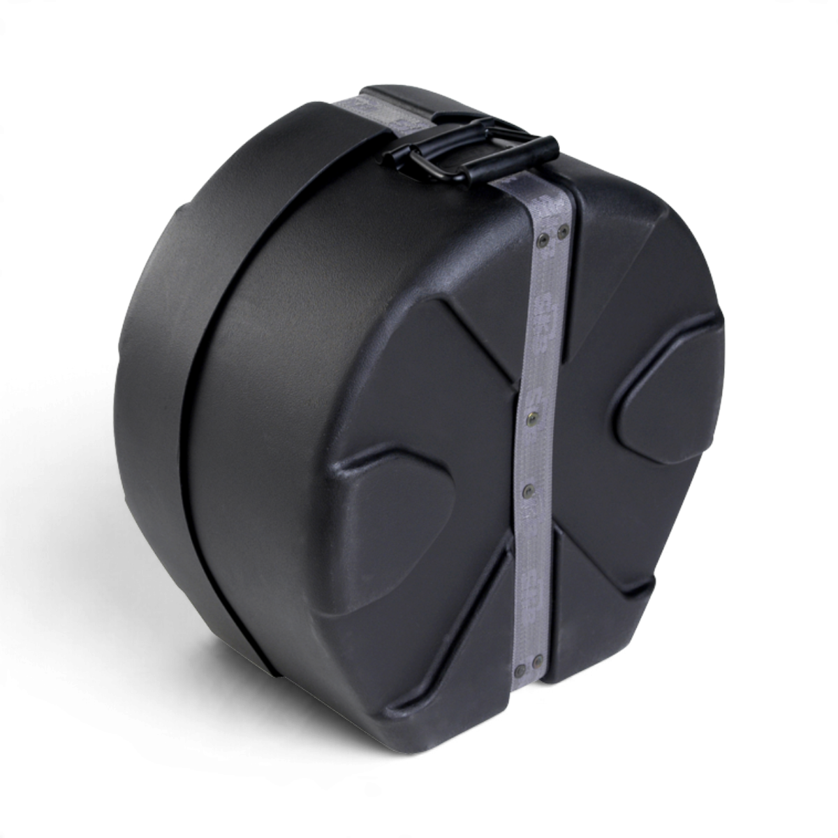 SKB Cases 6.5 x 14 snare drum case in black with Roto-X pattern, padded interior, and secure strap closure.