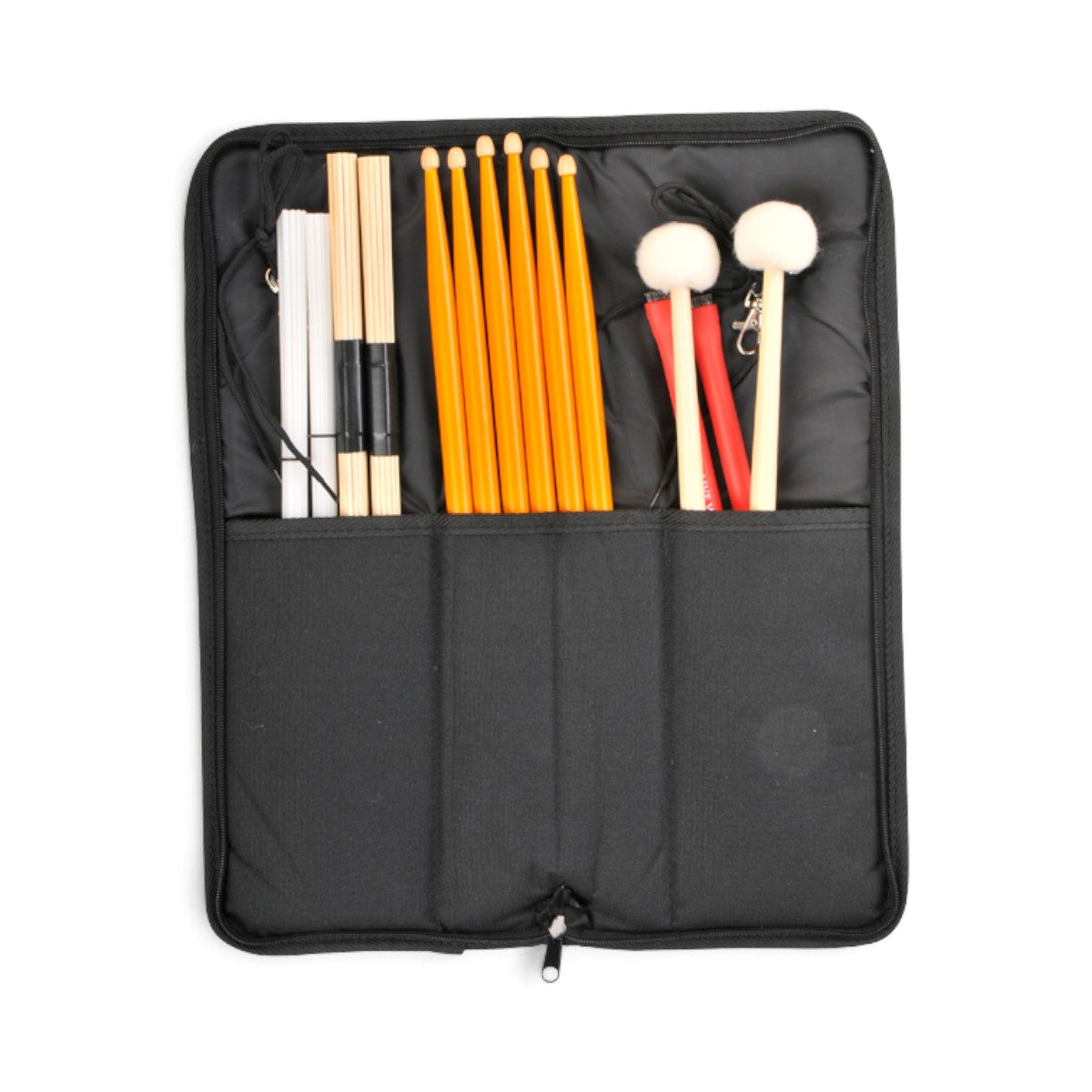 SKB Cases Standard Stick Gig Bag in black nylon with three interior pockets holding drumsticks and mallets