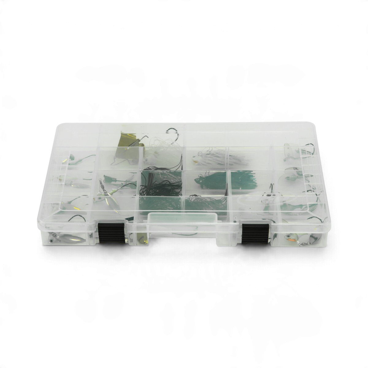 SKB Cases Tackle Organizer 4-24 with clear plastic lid, 18 adjustable compartments, and Zerust rust inhibitor.