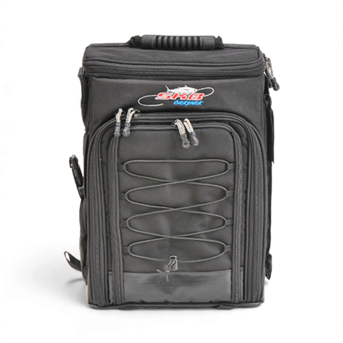 SKB Cases Tak-Pak black fishing tackle backpack with bungee cord storage and durable water-resistant fabric