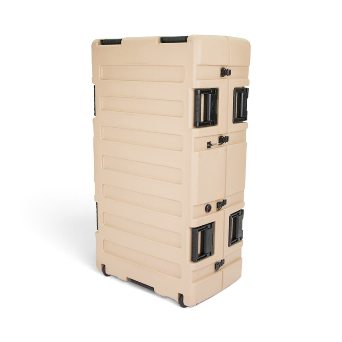 SKB Cases 12-pack deployable rifle locker in tan, featuring a durable hardshell design with wheels and side handles.