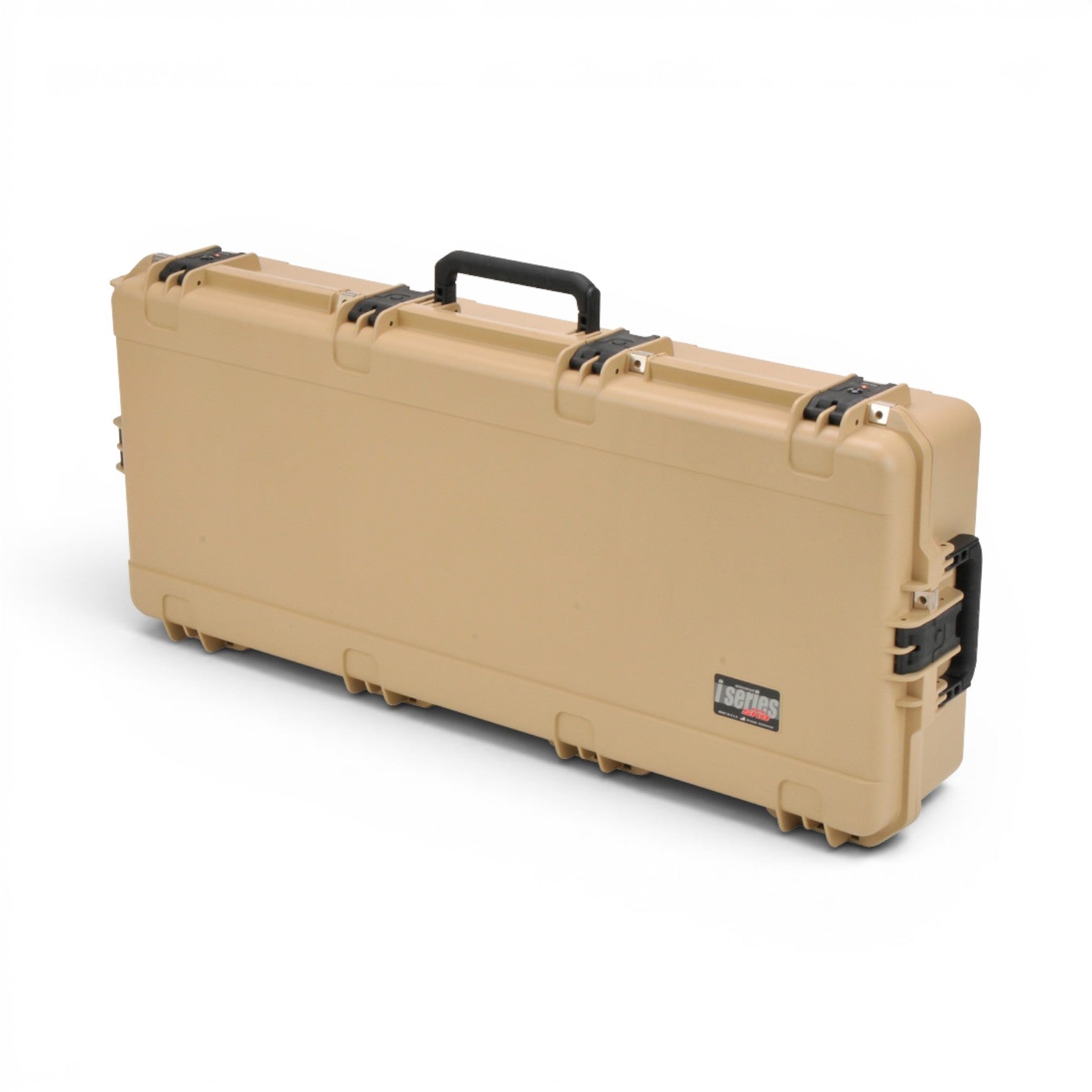 SKB Cases iSeries tan waterproof injection molded acoustic dreadnought guitar flight case with trigger latches.