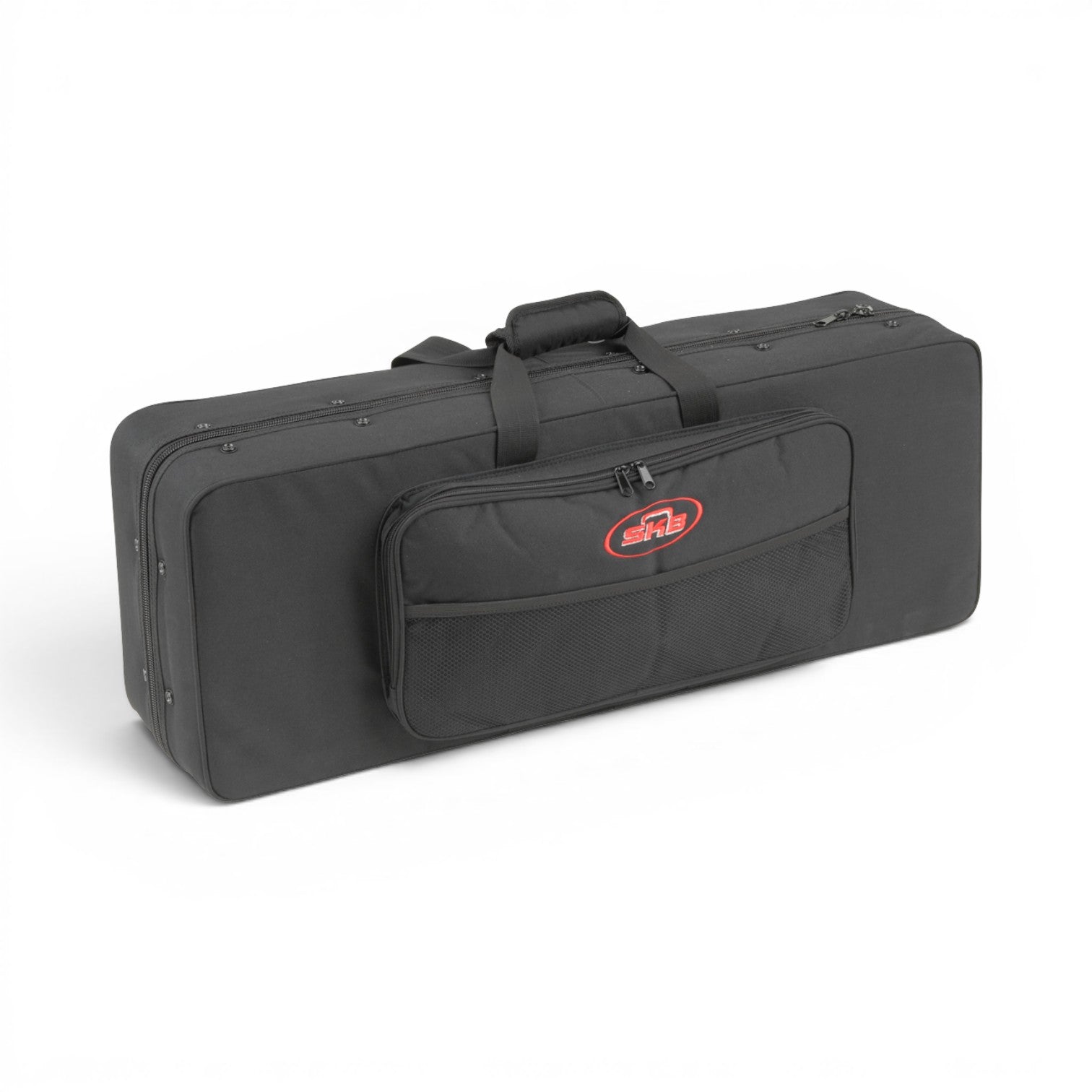 SKB Cases black tenor saxophone soft case with 600 Denier nylon exterior, accessory pouch, and carrying handle.