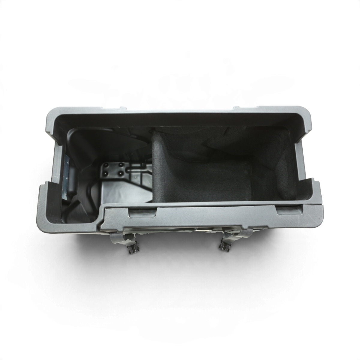 SKB Cases Trap X2 roto-molded drum case with interior cymbal vault and carpeted snare storage, top-down view