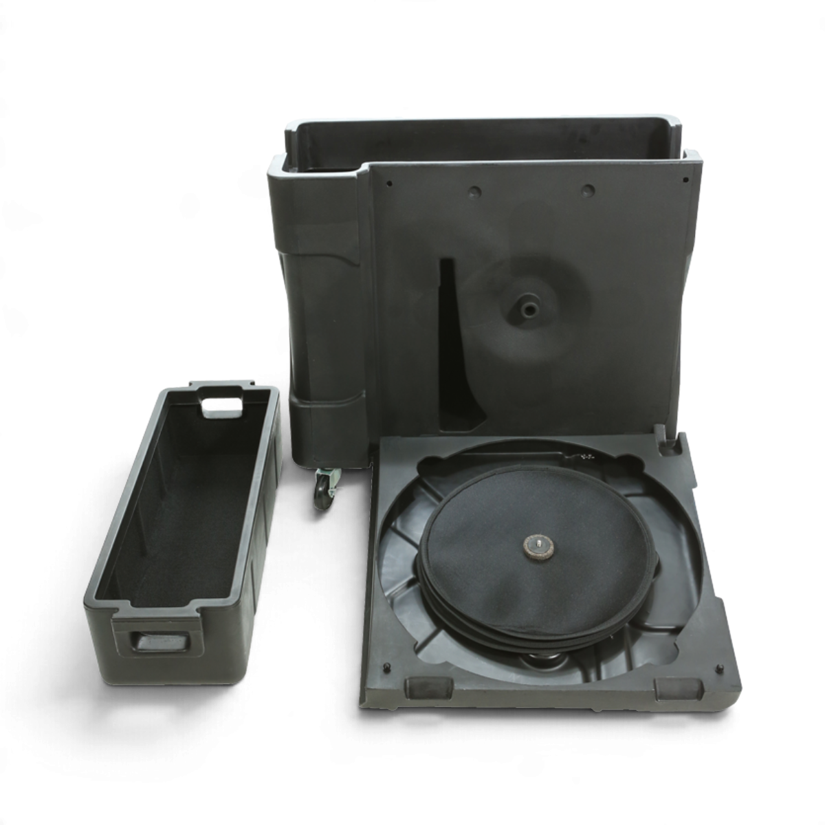 SKB Cases Trap X2 roto-molded black drum case with removable hardware tray and integrated cymbal vault.