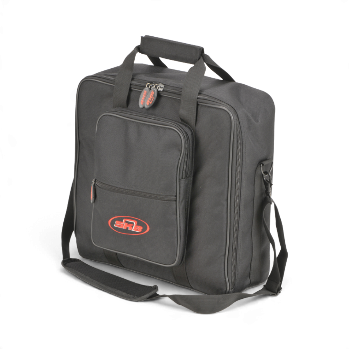 SKB Cases UB Series 1515 black padded equipment bag with accessory pocket, shoulder strap, and heavy-duty zippers.