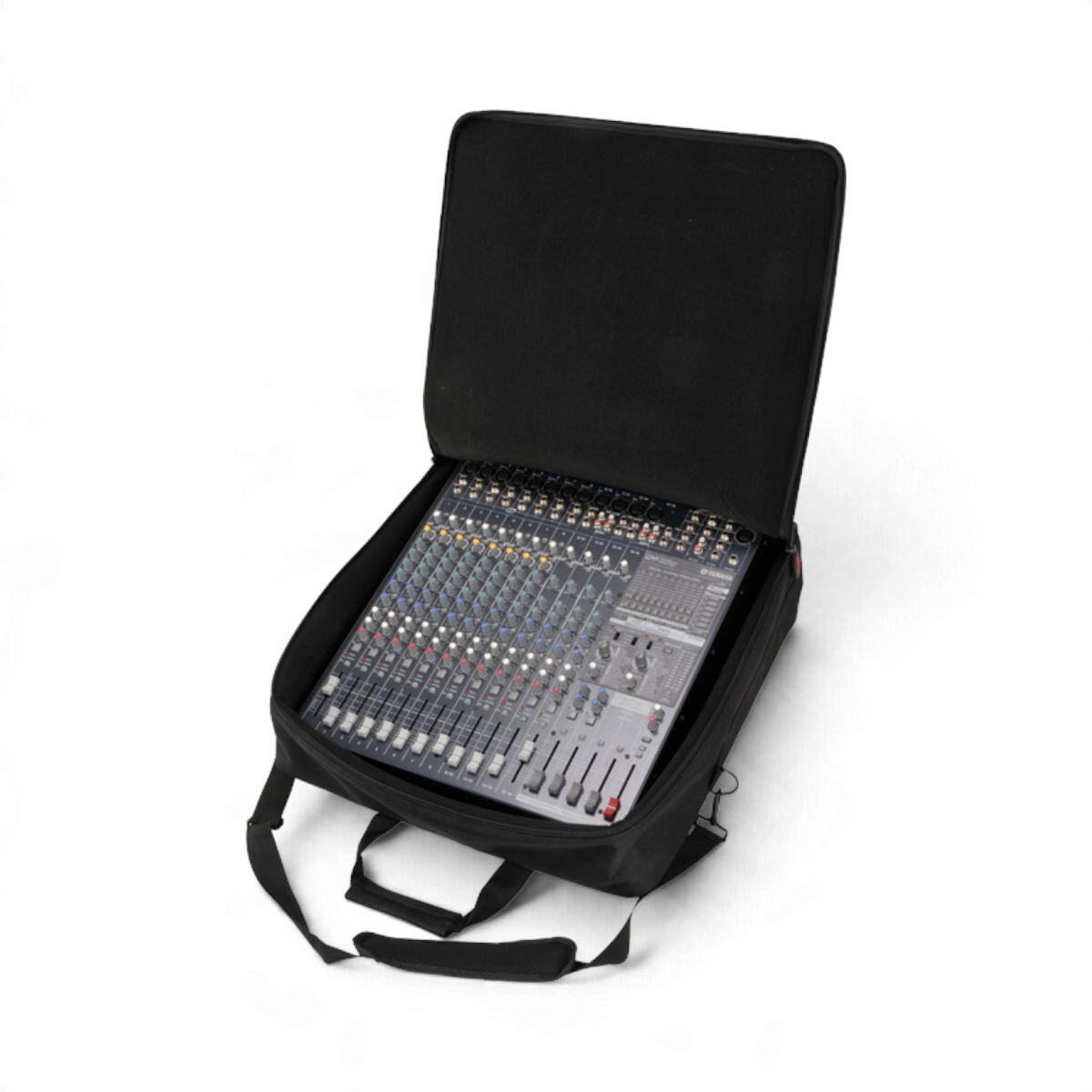 SKB Cases UB Series 2020 black padded equipment bag holding a professional audio mixer with shoulder strap